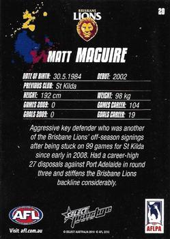 2010 Select AFL Prestige #20 Matt Maguire Back